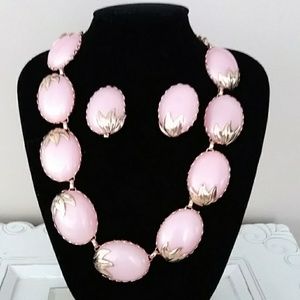 CORO PINK NECKLACE EARRING VINTAGE SET